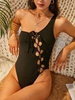 ZAFUL Maillot de Bain Côtelé à Une Epaule à Lacets Une-Pièce Xl Noir