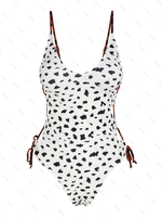 ZAFUL Maillot de Bain Côtelé Animal à Lacets Une-Pièce à Pois L Blanc