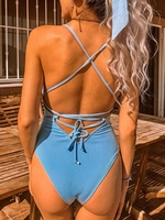 ZAFUL Maillot de Bain Côtelé Croisé à Lacets M Bleu clair