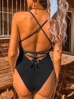 ZAFUL Maillot de Bain Côtelé Croisé à Lacets S Noir