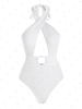 ZAFUL Maillot de Bain Côtelé Croisé Bague en O à Col Halter Une-Pièce M Blanc