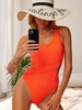 ZAFUL Maillot de Bain Côtelé Croisé Découpé en Couleur Unie Une-Pièce L Orange