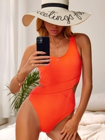 ZAFUL Maillot de Bain Côtelé Croisé Découpé en Couleur Unie Une-Pièce M Orange