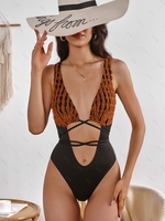 ZAFUL Maillot de Bain Côtelé Croisé Noué à Volants Une-Pièce M Orange foncé