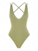 ZAFUL Maillot de Bain Côtelé Croisé Plongeant Une-Pièce M Vert clair