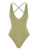 ZAFUL Maillot de Bain Côtelé Croisé Plongeant Une-Pièce Xl Vert clair