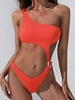 ZAFUL Maillot de Bain Côtelé Découpé à Une Epaule Une-Pièce L Orange