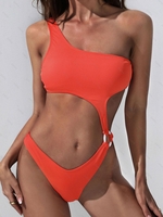 ZAFUL Maillot de Bain Côtelé Découpé à Une Epaule Une-Pièce L Orange