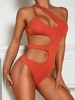 ZAFUL Maillot de Bain Côtelé Découpé à Une Epaule Une-Pièce S Orange