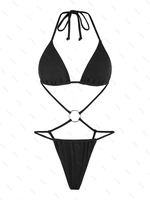 ZAFUL Maillot de Bain Côtelé Découpé Anneau en O Une-Pièce S Noir