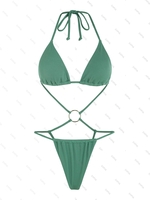 ZAFUL Maillot de Bain Côtelé Découpé Anneau en O Une-Pièce S Vert