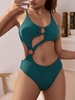 ZAFUL Maillot de Bain Côtelé Découpé Anneau en O Une-Pièce S Vert profond