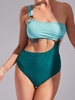 ZAFUL Maillot de Bain Côtelé Découpé Bicolore à Une Epaule Une-Pièce S Vert