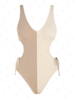 ZAFUL Maillot de Bain Côtelé Découpé Bicolore Une-Pièce M Café
