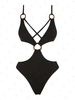 ZAFUL Maillot de Bain Côtelé Découpé Croisé Anneau en O Une-Pièce S Noir