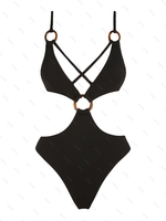 ZAFUL Maillot de Bain Côtelé Découpé Croisé Anneau en O Une-Pièce S Noir