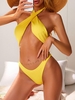 ZAFUL Maillot de Bain Côtelé Découpé Croisé Une-Pièce à Col Halter L Jaune