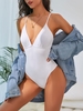 ZAFUL Maillot de Bain Côtelé Découpé Croisé Une-Pièce M Blanc