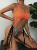 ZAFUL Maillot de Bain Côtelé Découpé Léopard Bague en O à Frange Une-Pièce L Orange
