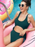 ZAFUL Maillot de Bain Côtelé Découpé Noué à Côté Une-Pièce L Vert profond