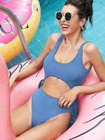 ZAFUL Maillot de Bain Côtelé Découpé Noué à Côté Une-Pièce M Bleu clair