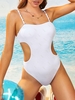 ZAFUL Maillot de Bain Côtelé Découpé Ouvert Au Dos Une-Pièce S Blanc
