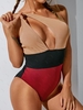 ZAFUL Maillot de Bain Côtelé en Blocs de Couleurs à Une Epaule Une-Pièce M