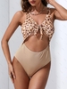 ZAFUL Maillot de Bain Côtelé Léopard Noué à Coupe Haute Une-Pièce Xl Café lumière