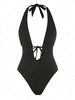 ZAFUL Maillot de Bain Côtelé Noué en Avant à Col Halter Une-Pièce L Noir