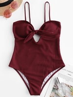 ZAFUL Maillot de Bain Côtelé Noué Une-Pièce S Rouge vineux