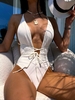 ZAFUL Maillot de Bain Côtelé Plongeant à Bretelle Tressée Une-Pièce Xl Blanc