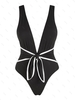 ZAFUL Maillot de Bain Côtelé Plongeant à Taille Nouée Une-Pièce Xl Noir
