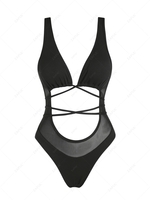ZAFUL Maillot de Bain Côtelé sans Dos Une-Pièce M Noir