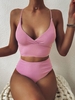 ZAFUL Maillot de Bain Côtelé Superposé à Coupe Haute M Rose flamant