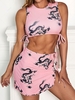ZAFUL Maillot de Bain Découpé à Imprimé Dragon Chinois Trois Pièces L Rose clair