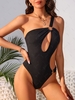 ZAFUL Maillot de Bain Découpé à Une Epaule Anneau en O Une-Pièce M Noir