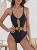 ZAFUL Maillot de Bain Découpé Croisé Une-Pièce L Noir