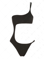 ZAFUL Maillot de Bain Découpé Côtelé à Col Asymétrique Une-Pièce M Noir