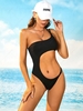 ZAFUL Maillot de Bain Découpé Côtelé à Col Asymétrique Une-Pièce S Noir