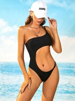ZAFUL Maillot de Bain Découpé Côtelé à Col Asymétrique Une-Pièce S Noir