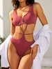 ZAFUL Maillot de Bain Découpé Côtelé à Col V Une-Pièce M Rouge foncé