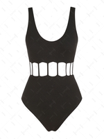 ZAFUL Maillot de Bain Découpé Côtelé à Lacets Une-Pièce L Noir