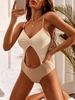 ZAFUL Maillot de Bain Découpé Côtelé Bicolore Une-Pièce Xl Café lumière