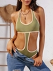 ZAFUL Maillot de Bain Découpé Côtelé en Blocs de Couleurs à Col Halter Une-Pièce M Vert clair