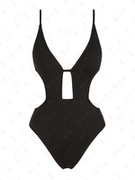 ZAFUL Maillot de Bain Découpé Côtelé en Couleur Unie Une-Pièce M Noir