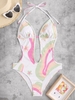 ZAFUL Maillot de Bain Découpé Côtelé Rayé Fleur Une-Pièce M