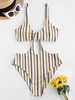 ZAFUL Maillot de Bain Découpé Côtelé Rayé M