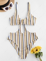 ZAFUL Maillot de Bain Découpé Côtelé Rayé M