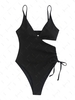 ZAFUL Maillot de Bain Découpé Côtelé Sanglé Une-Pièce S Noir