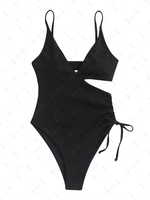 ZAFUL Maillot de Bain Découpé Côtelé Sanglé Une-Pièce S Noir